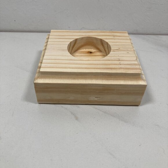 Unfinished Wooden Tea Light Candle Holder - Single Candle with Candle and Glass - Picture 9 of 15